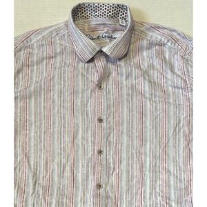 ROBERT GRAHAM - Men's White Stripe Button Long Sleeve  Shirt - Size Large